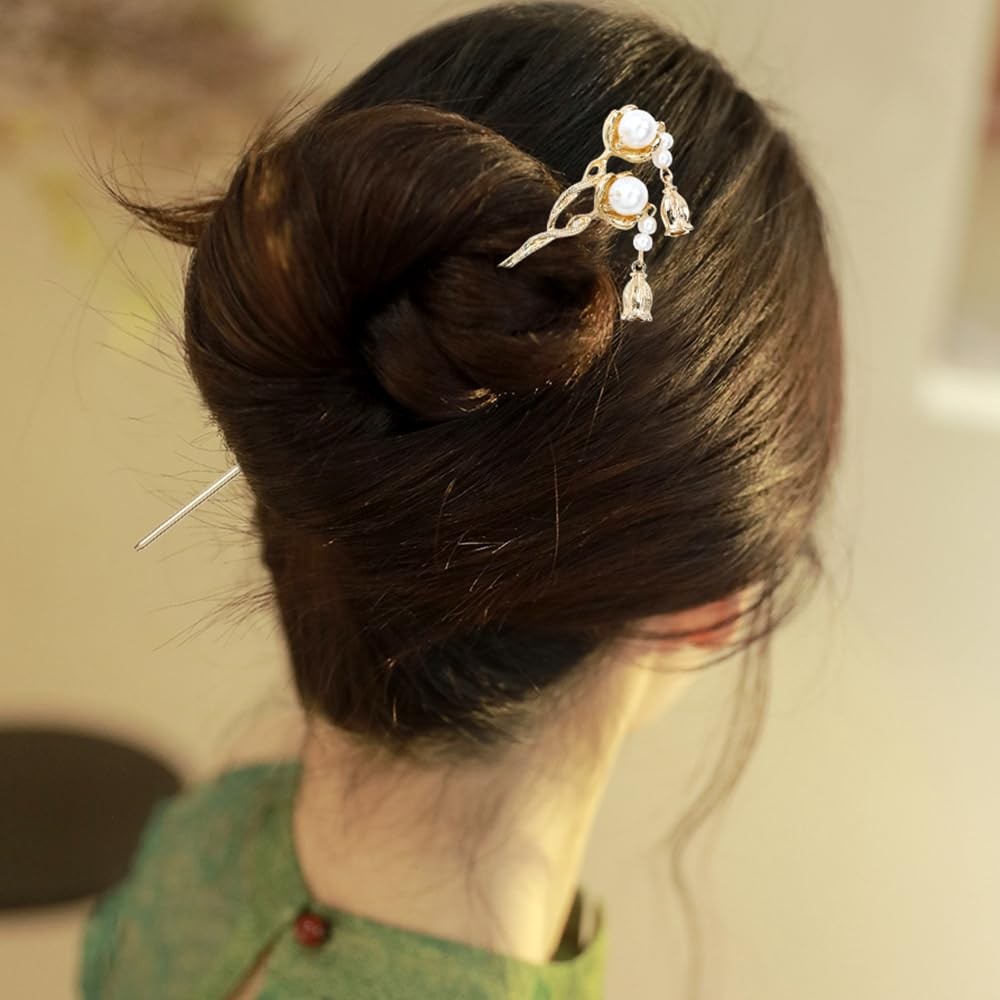 Lawie 1 Count (Pack of 10), 10 Pack Gold Decorative Hair Sticks with Tassels