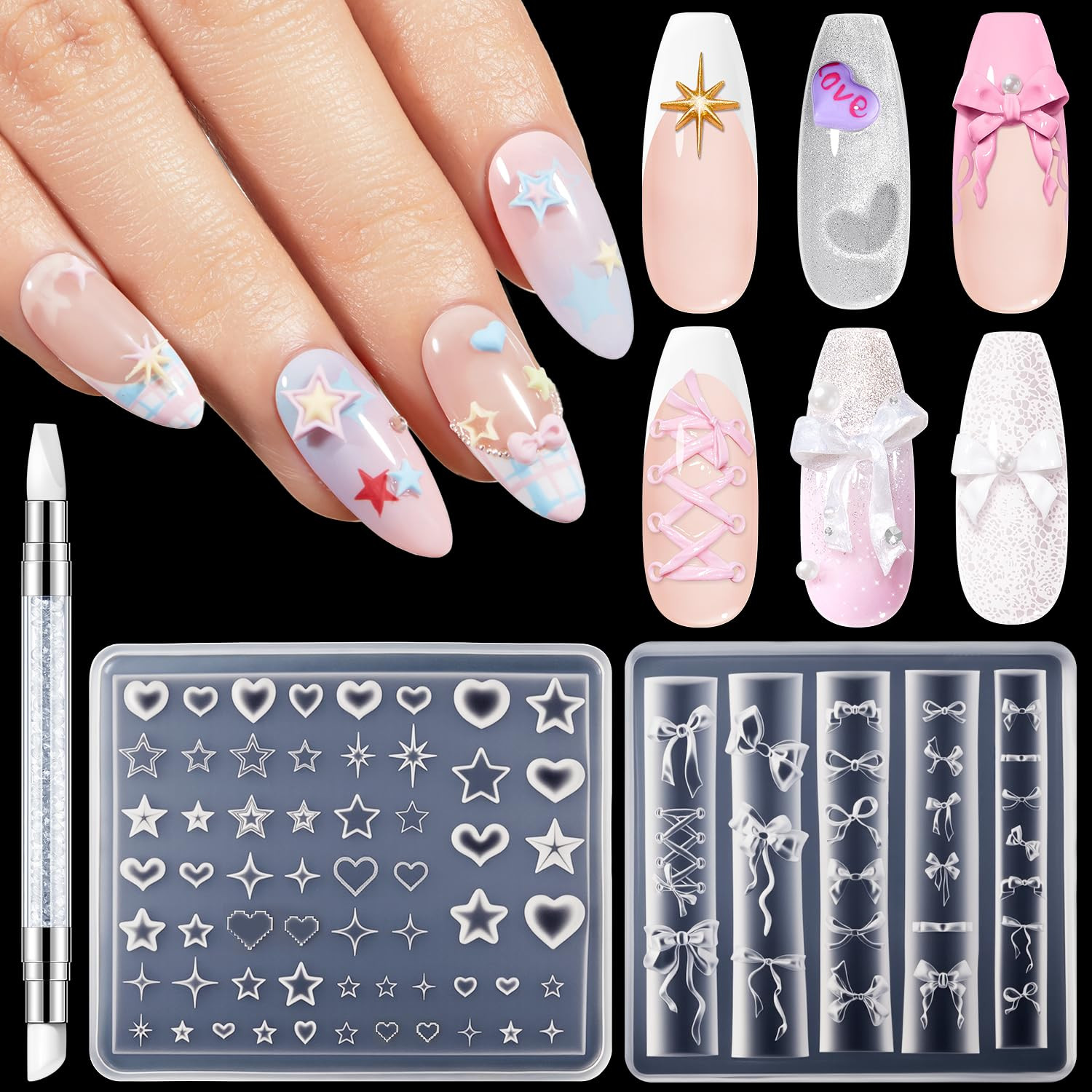 Silicone Nail Art Molds, 2PCS 3D Flowers Nail Charm Molds