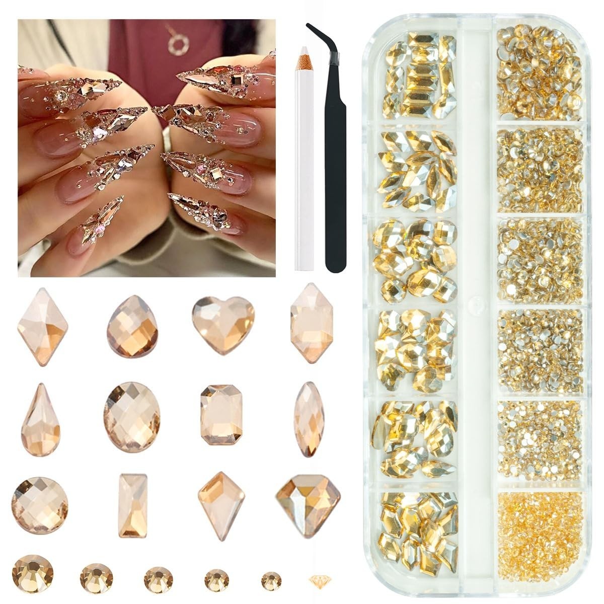 Piedras Para Uñas Decoraciones Conjunto De Diamantes Imitación Oro Gemas Crista