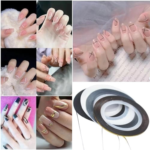 20 Pcs Nail Art Striping Tape Line Glitter Gold Silver Gold&silver&black&white