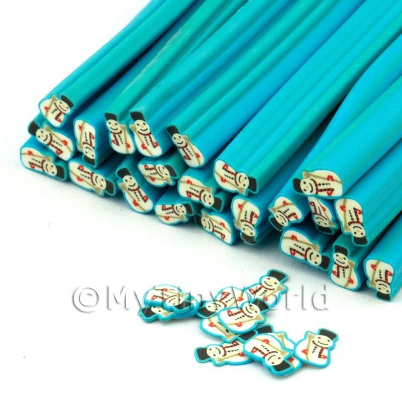 4 x Handmade Blue Christmas Snowman Nail Art Cane
