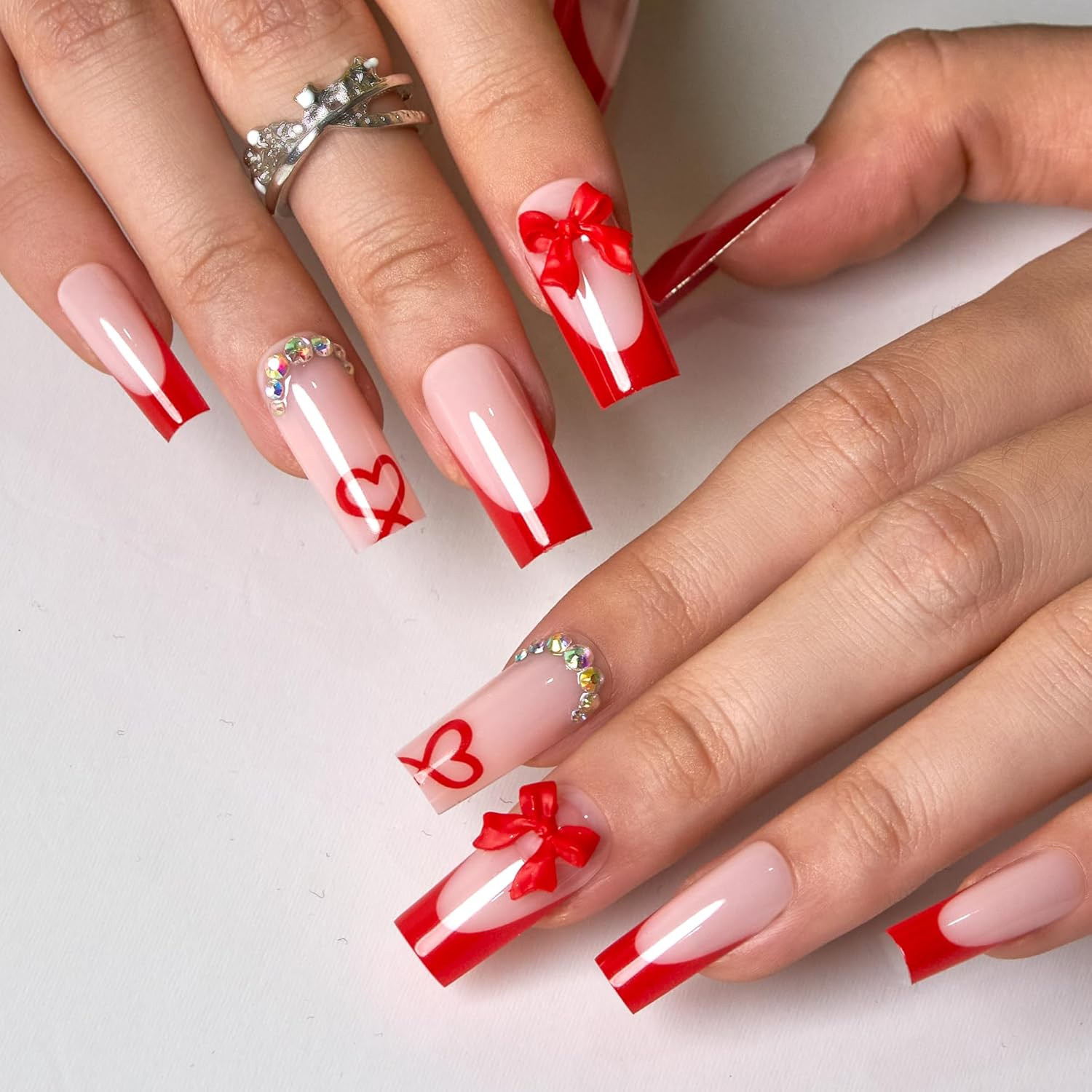 Long Press on Nails Square – 30Pcs Soft Gel Ruby Gift Valentine’S Day Fake Nails