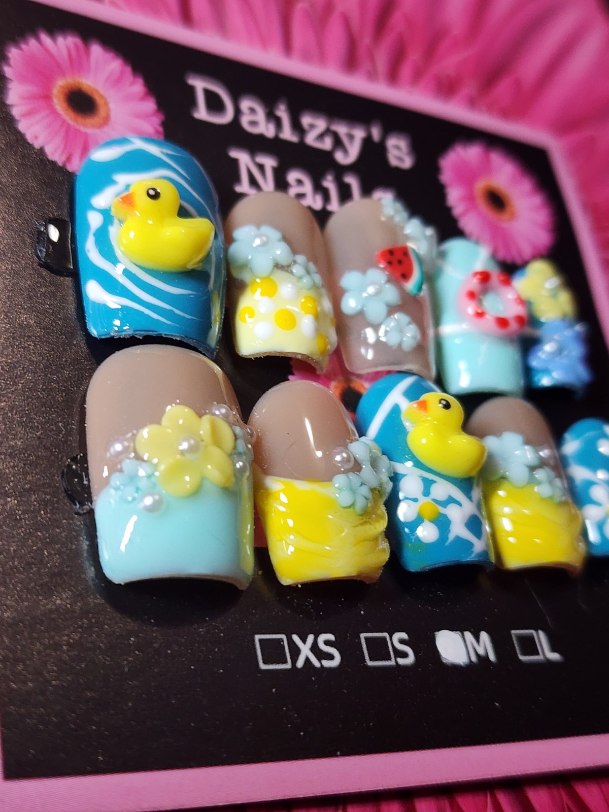 Medium Size Blue 3D Yellow Duck Summer Set Handmade Square 2.0 Cm Length