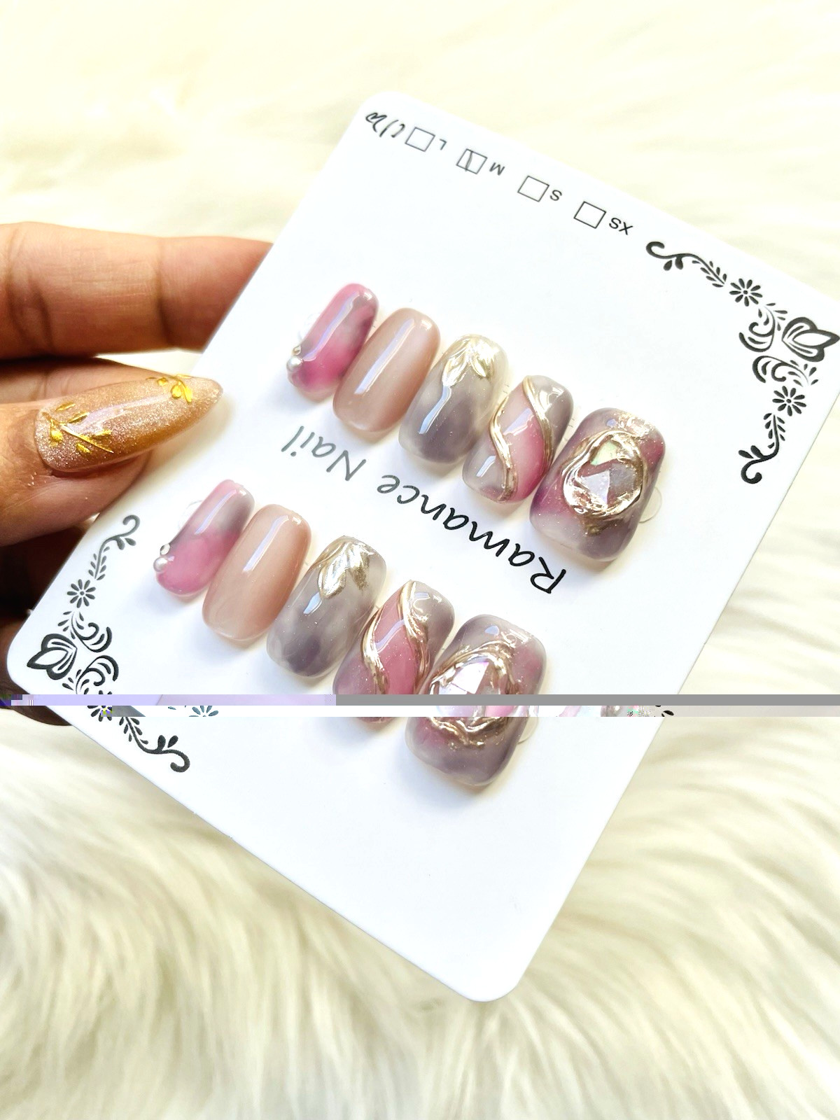 Pink Purple Ombre Cateye Premium Press On Nails Size Medium, Short Length Square