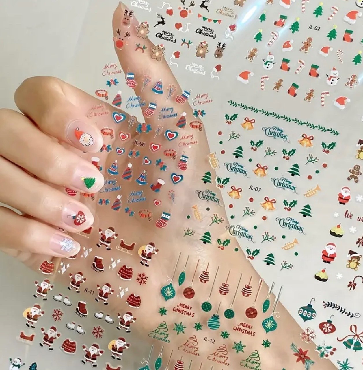 Christmas Nail Art 3D Stickers DIY Xmas Decals Set Santa Snowflake Designs UK