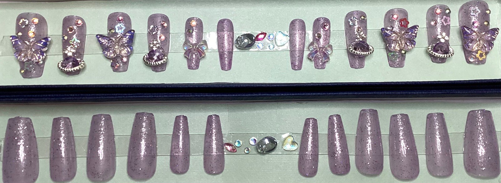 Handmade Gel Press On Nails, Purple Glitter Butterfly Includes Free Gifts❣️