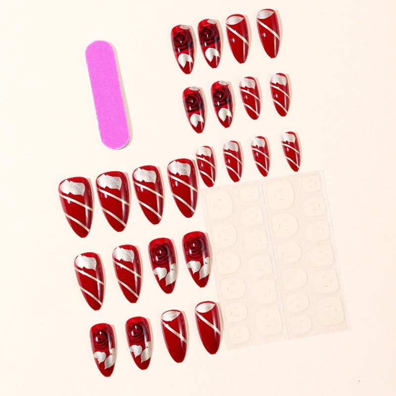48 Pieces of Valentine’s Day Retro Red Rose Gold Leaf Detachable Nail Art