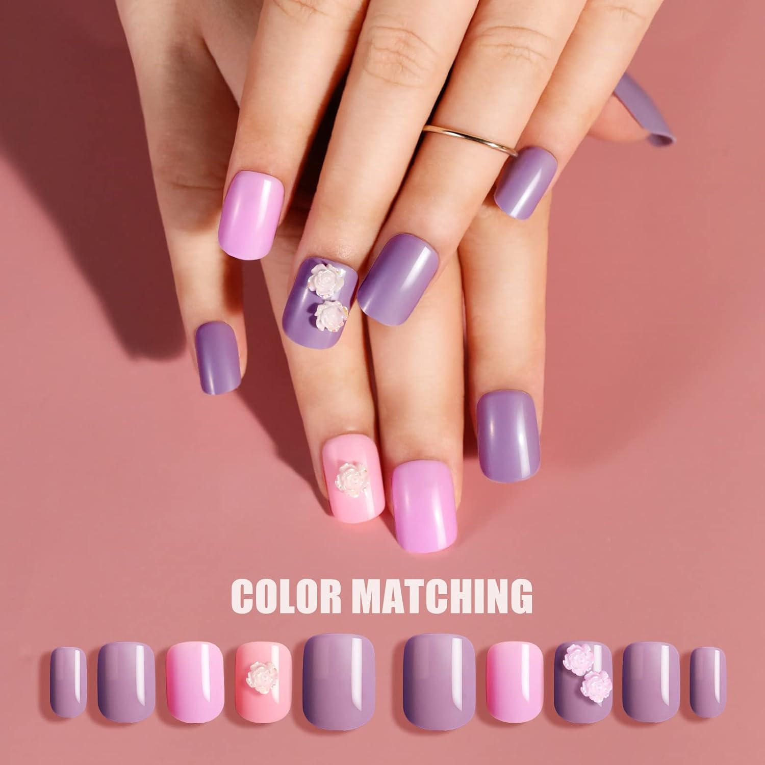 288 Pcs Short Square Press on Nails Artificial Acrylic False Nails W/ Nail Glue