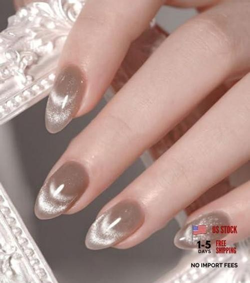 Short Wave Cat Eye Almond Nails – Short Wave – Clear Gray Glossy