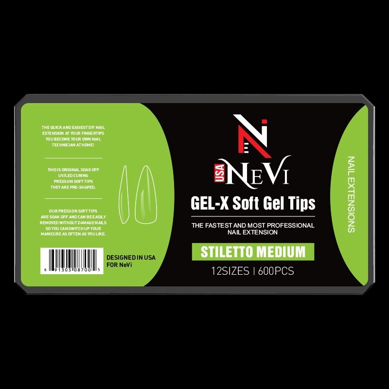 Nail Gel-X Natural Box of Tips NeVi USA 12 Size (Stiletto Medium)