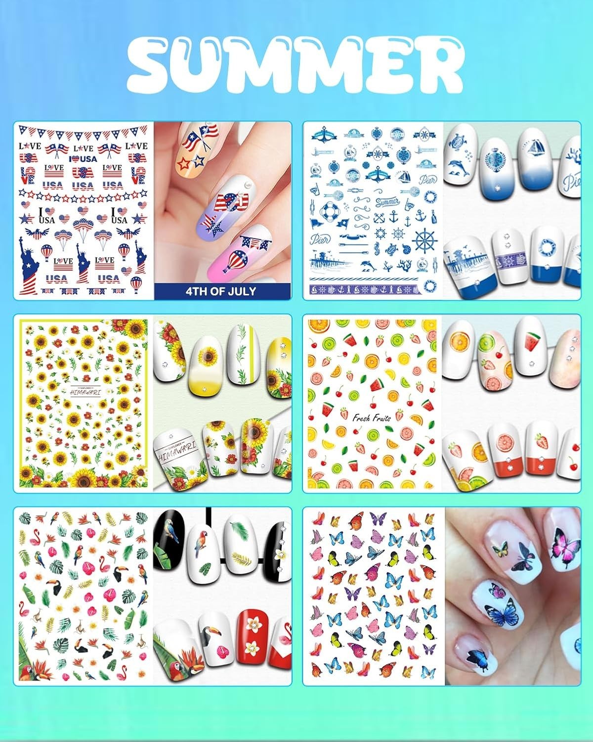 24 Sheets Seasonal Nail Art Stickers, Four Season Variety Pack All Holiday Na…
