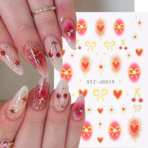 8 Sheets 3D Red Pink Hearts Nail Art Stickers Decals Valentine Style 01