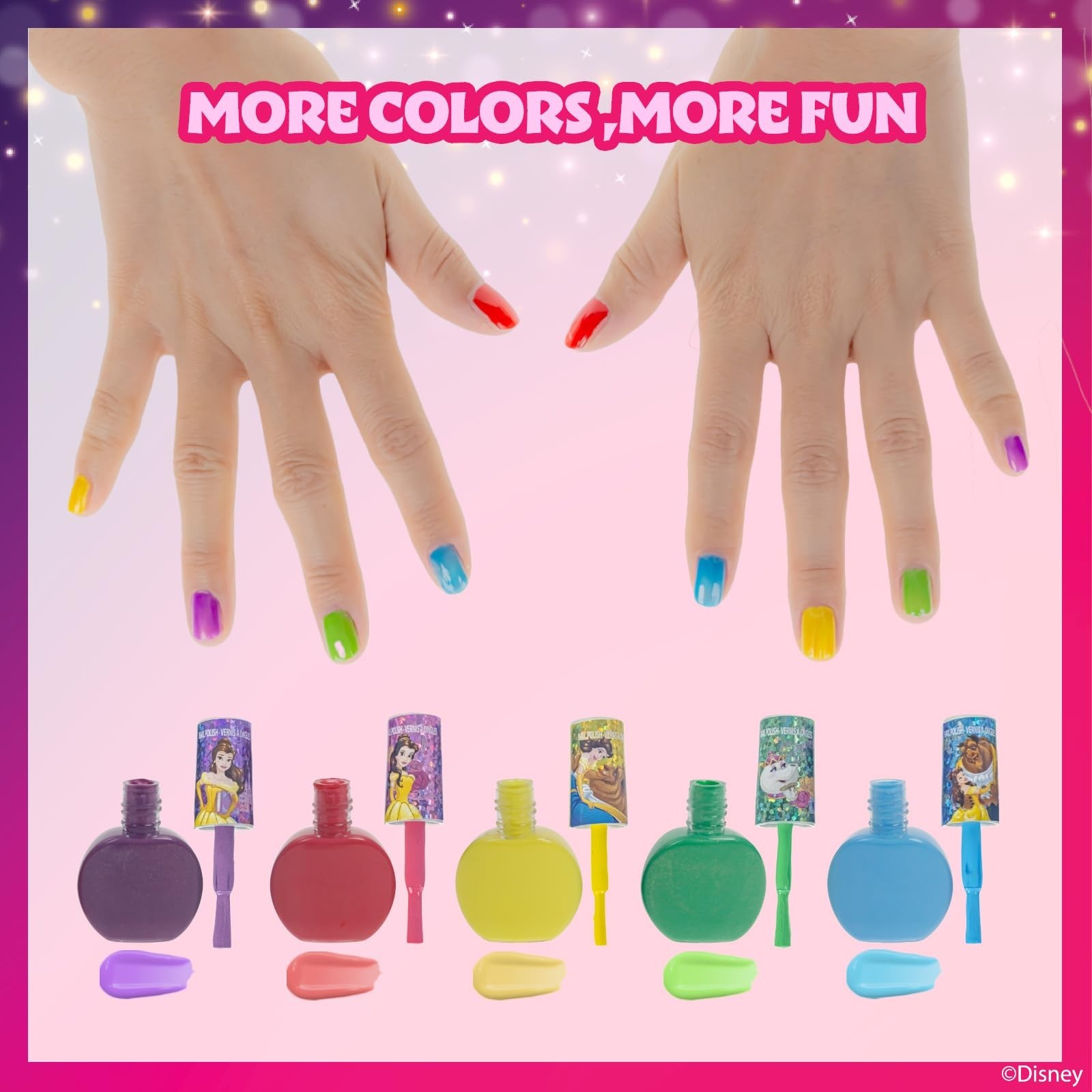 Townley Girl Disney Princess Belle 18 Piece Water-Based Nail Polish Set, Quic…