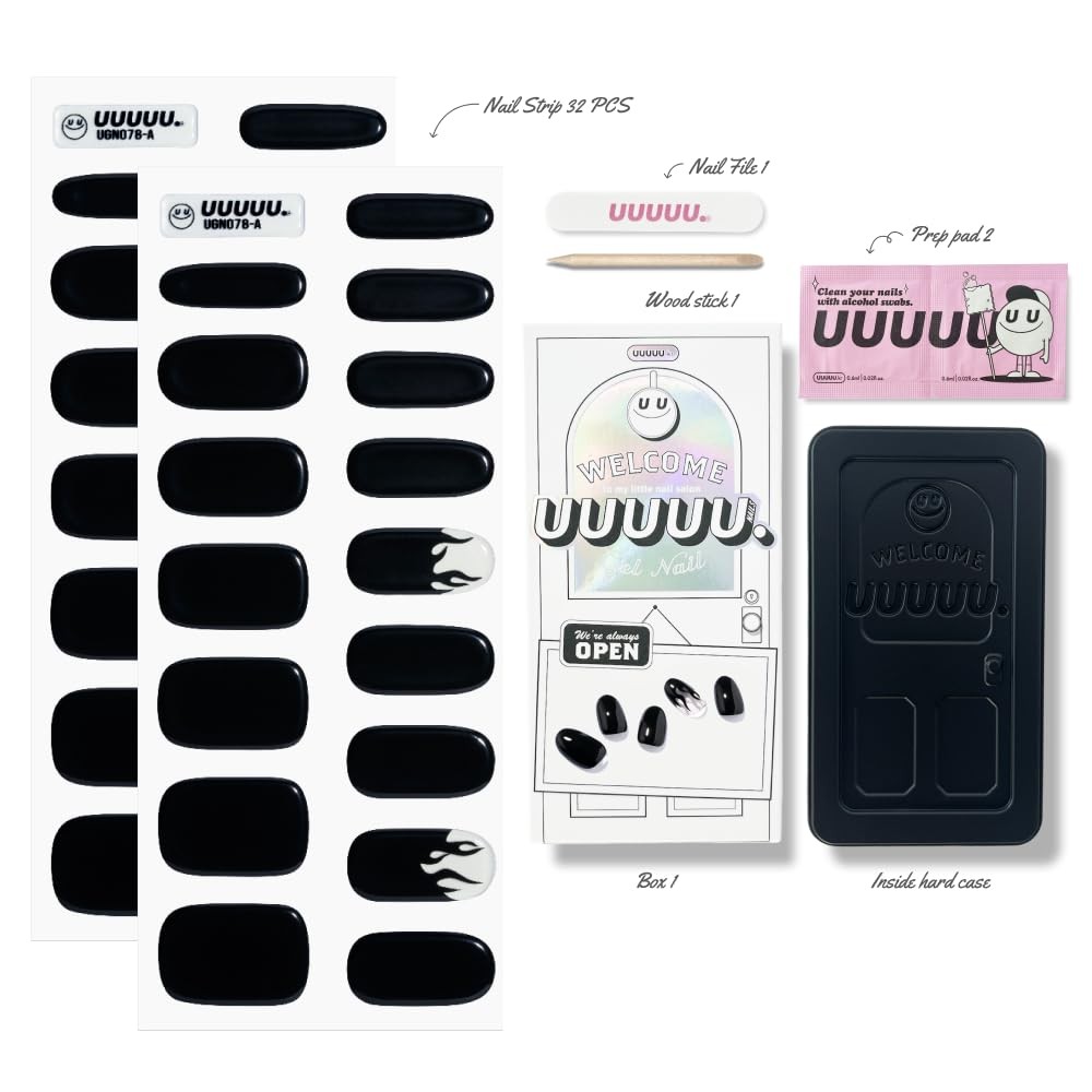 UUUUU. Semi Cured Gel Strips – [Cat Woman Black], UV Stickers Cat Black