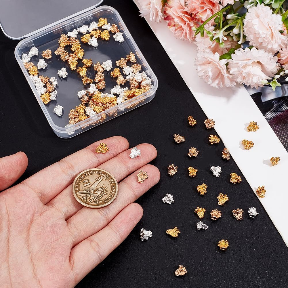 120 Pcs 3 Colors Gold Stamen Alloy, 7X6.5Mm 3D Nail Charms Metal Flower Nail Art