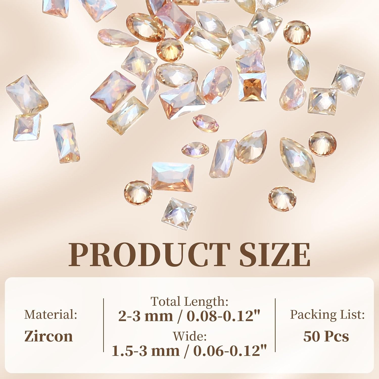 50Pcs Shiny Zircon Rhinestones 2-4Mm Multi-Shape Mini Nail Art Diamonds Crystal