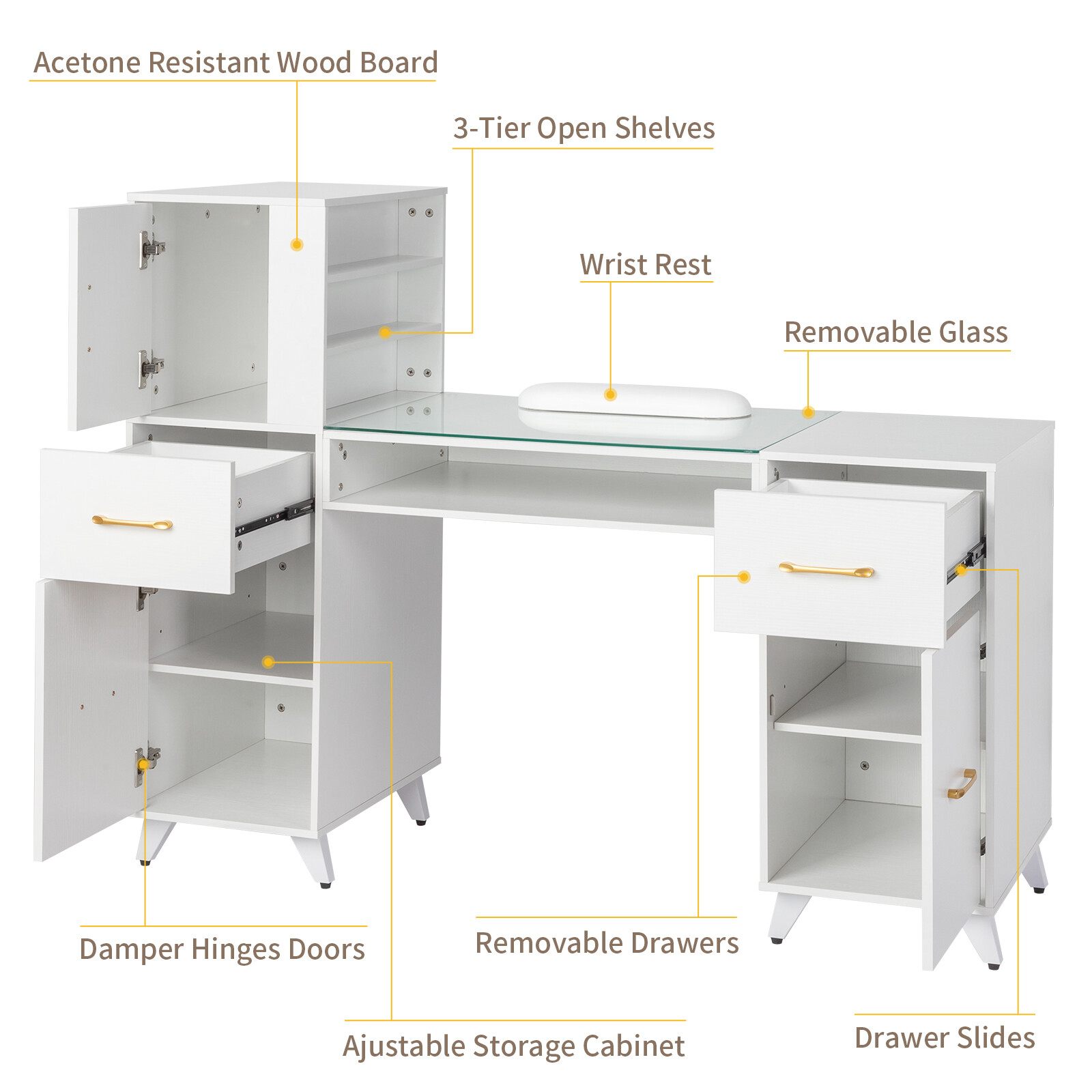 Manicure Table Nail Station Makeup Desk with Drawers Beauty Salon