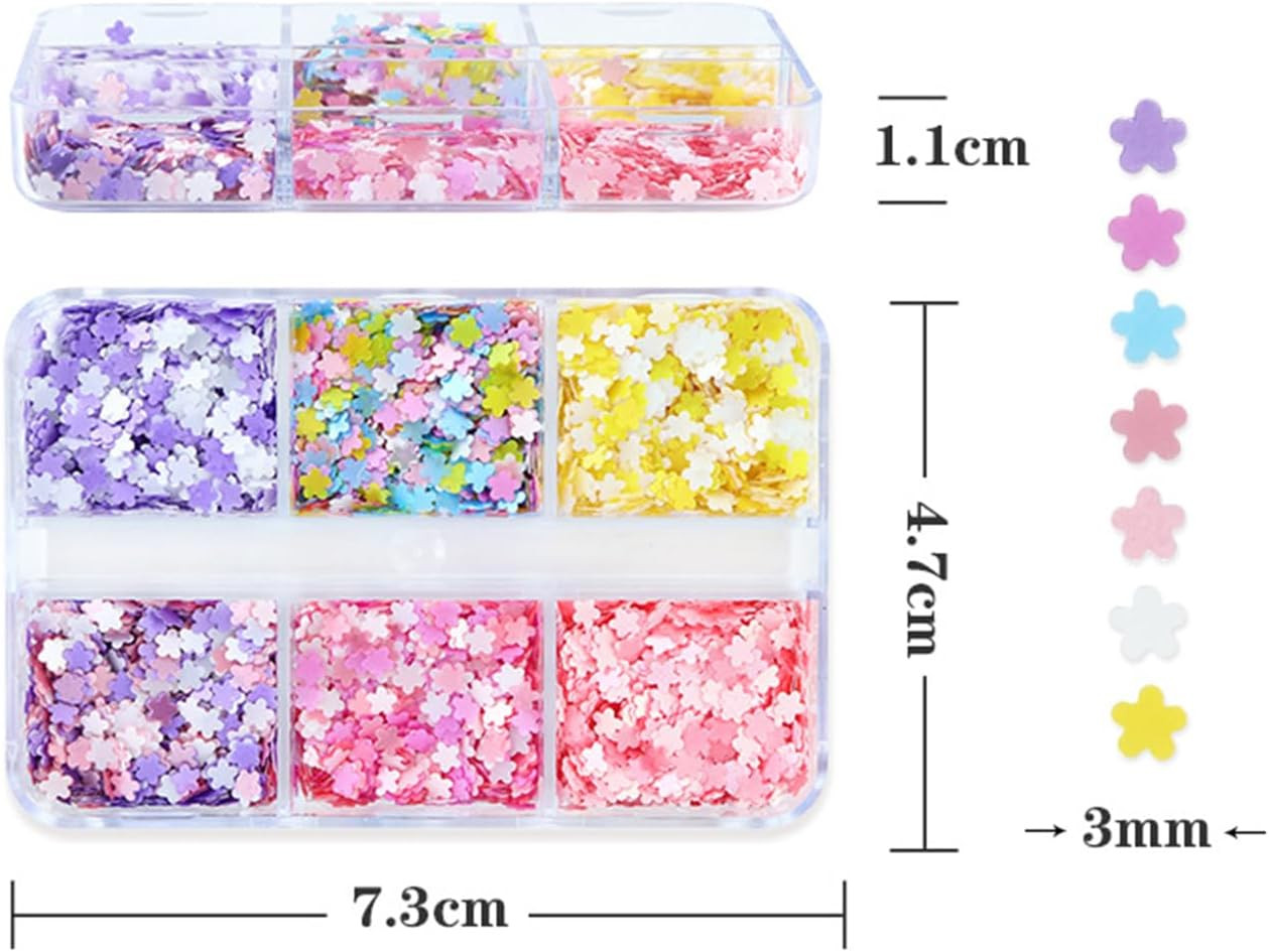 Colorful Flower Nails Sequins Spring Summer Nails Glitter Flakes Design Holograp