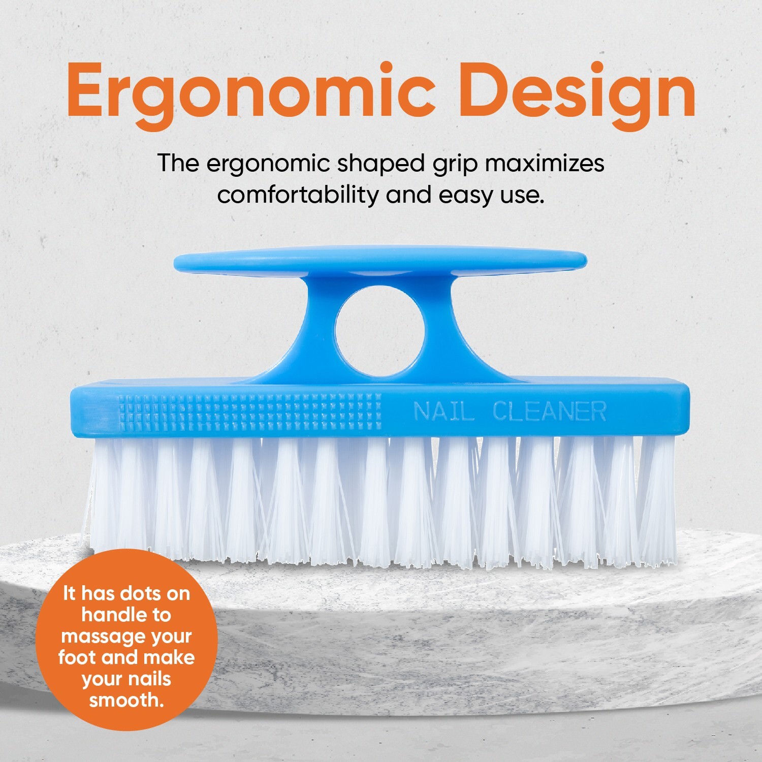Superio 2 Pack Heavy Duty Nail Brush with Handle, Stiff Bristles- Grey and White