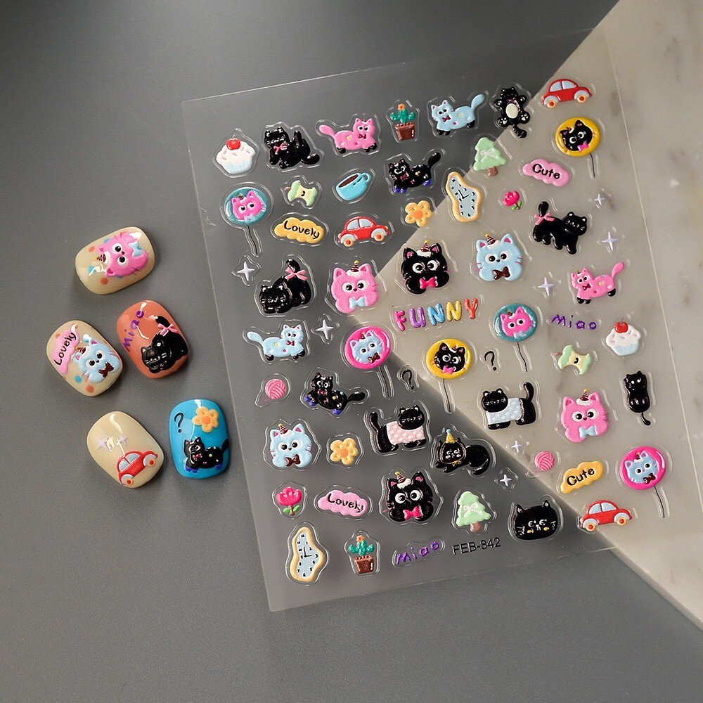 Dog Cat Animal Kitty Print Nail Stickers Decals Decoration Waterproof DIY NH27