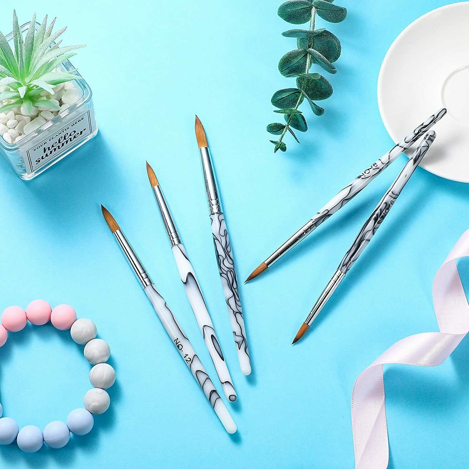 Black/White Marble Kolinsky Nail Brush For Acrylic Application Extension 6-24