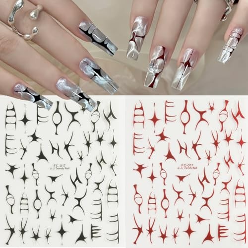 4 Sheets Irregular Line Nail Art Stickers, 3D Metallic Mirror Gold Self 4color