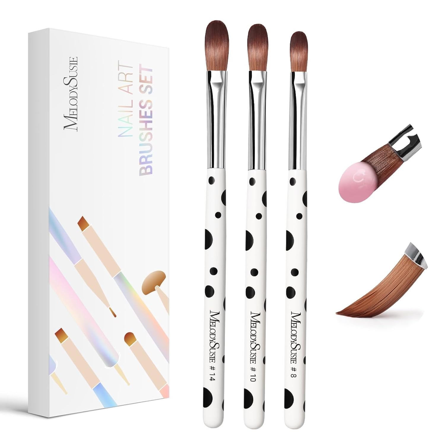 3Pcs Acrylic Nail Brush Set, Size 8/10/14 Kolinsky Acrylic Nail Brushes for Acry