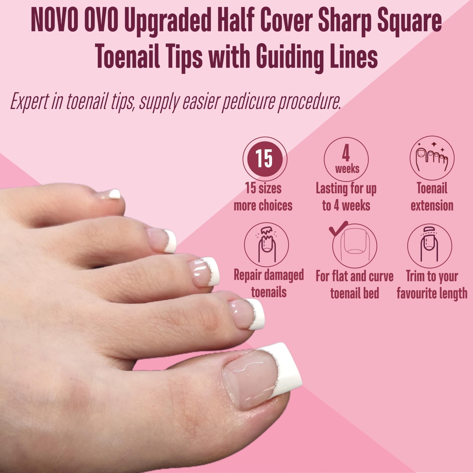 Upgraded Flexible Half Cover Soft Gel Fake Toe Nail Tips with Auxiliary Line …