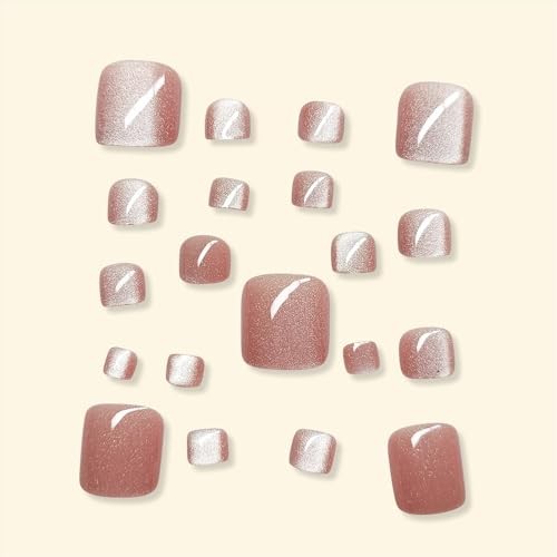 Square Cat Polish Glossy False Toe Nails with Glitter Designs – Extra style7