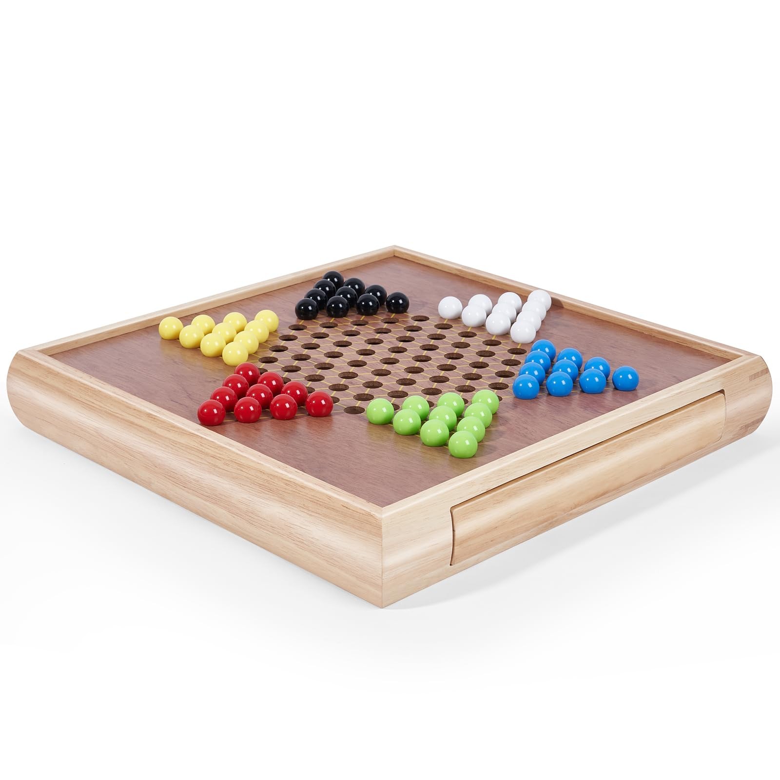 VAMSLOVE 13″ Chess Chinese Checkers 13x13x2 inches, Multi-color, Black, White