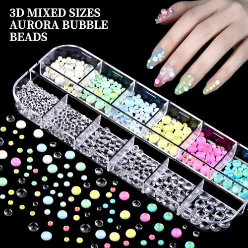 Nail Charms, 8-Box Nail Pink flower petal/clear bubble bead/orange 3D flower