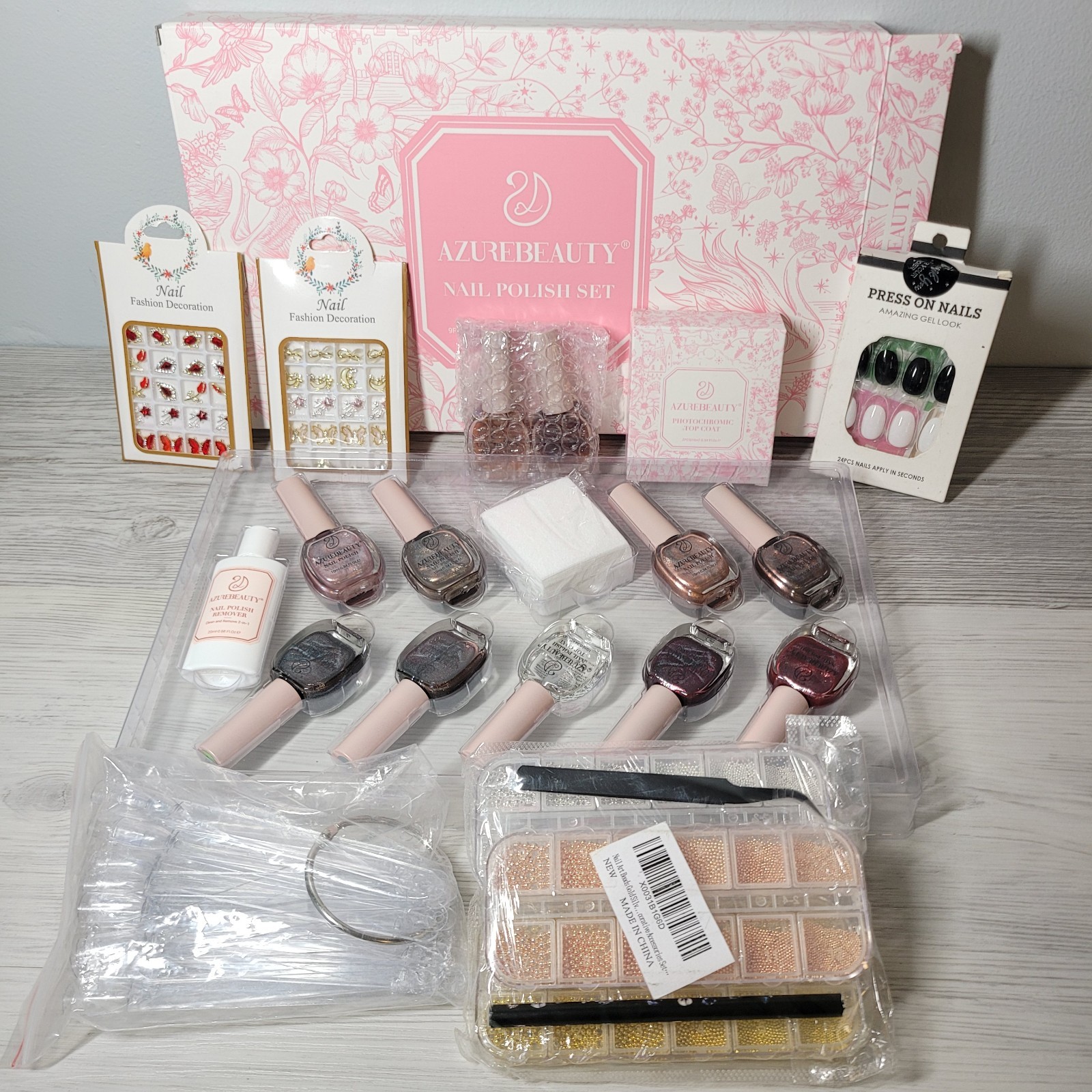 AZUREBEAUTY Nail Polish Bundle- 40 Pcs Clear Nail Color Sticks & Deco Press Nail