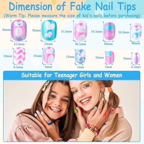 144 Pieces Press on Nails for Kids – Short Acrylic False Nail Tips (Rainbow Sky)