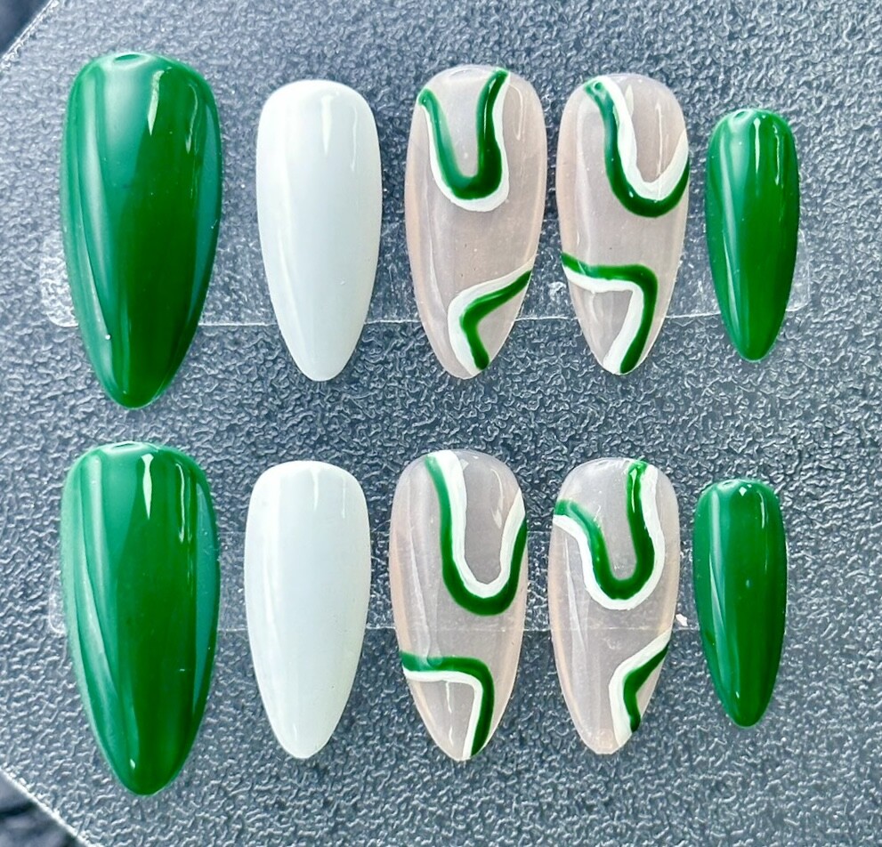 Manicure Handmade Press On Nails 10pc Reusable Artistic Design DIY Long Square