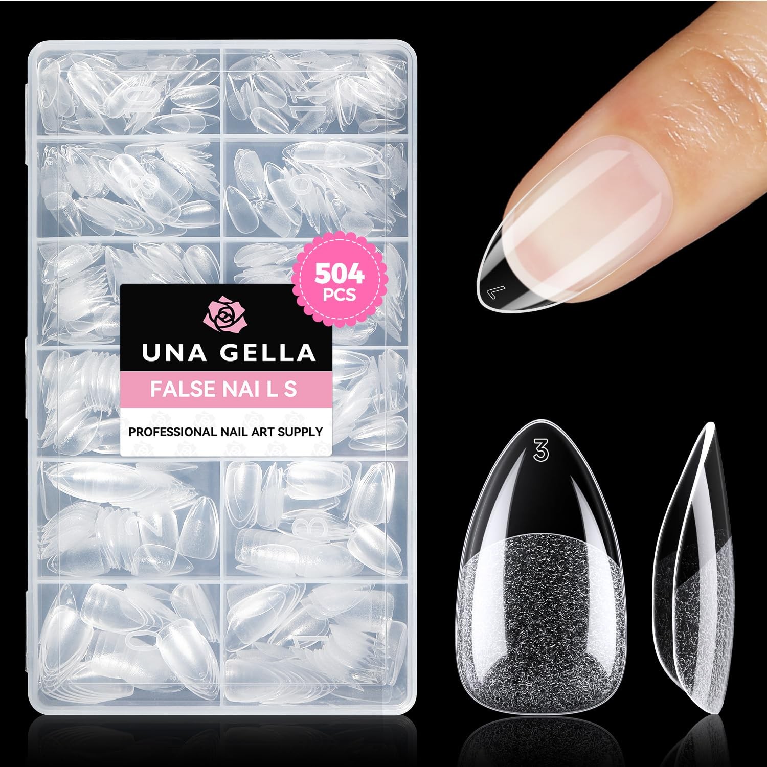 UNA GELLA Short Almond Nail Tips: 504PCS (Pack of 504), Clear