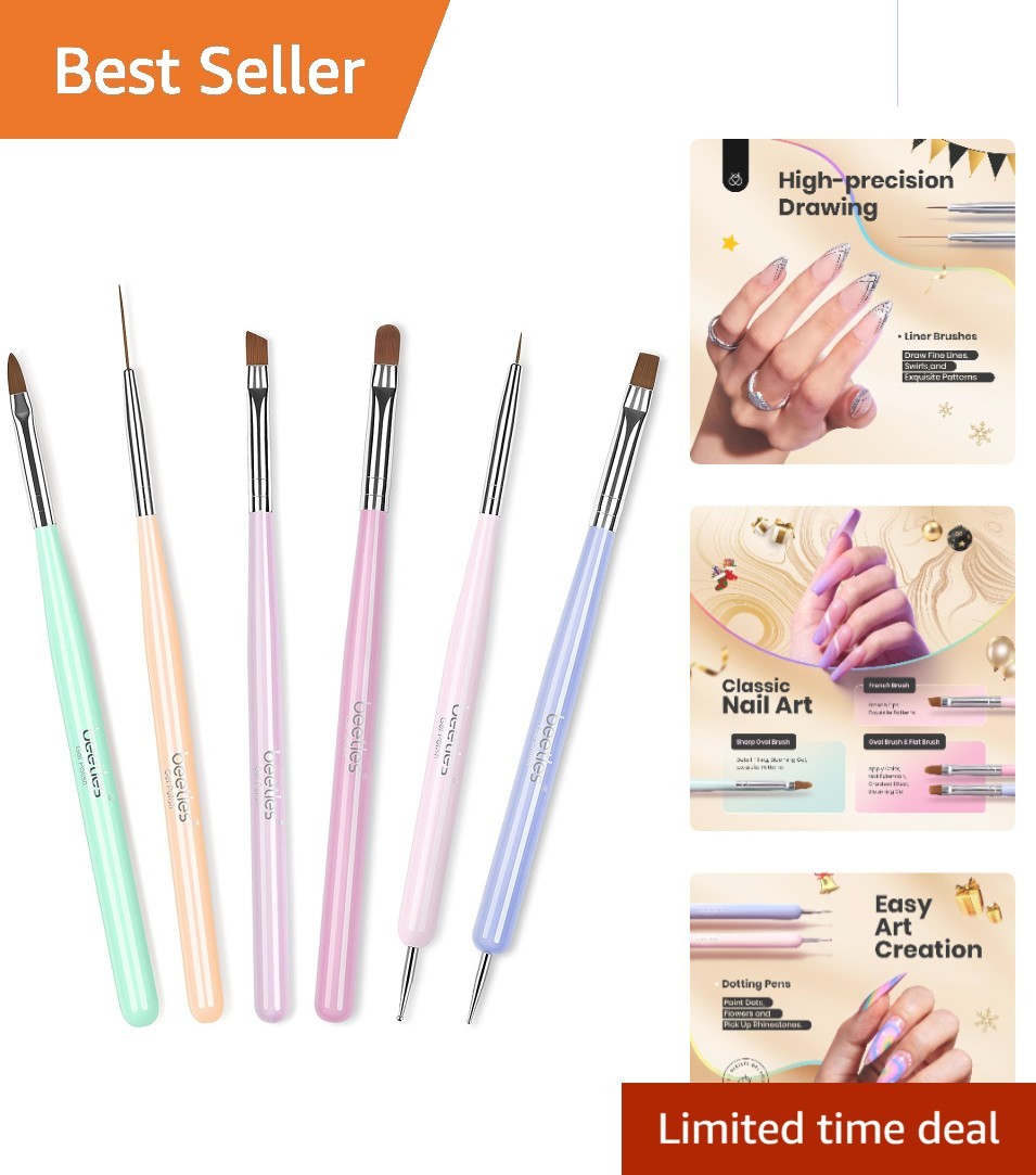 6 Pcs Nail Art Brush Set – Wood Handle for DIY Elegant Designs