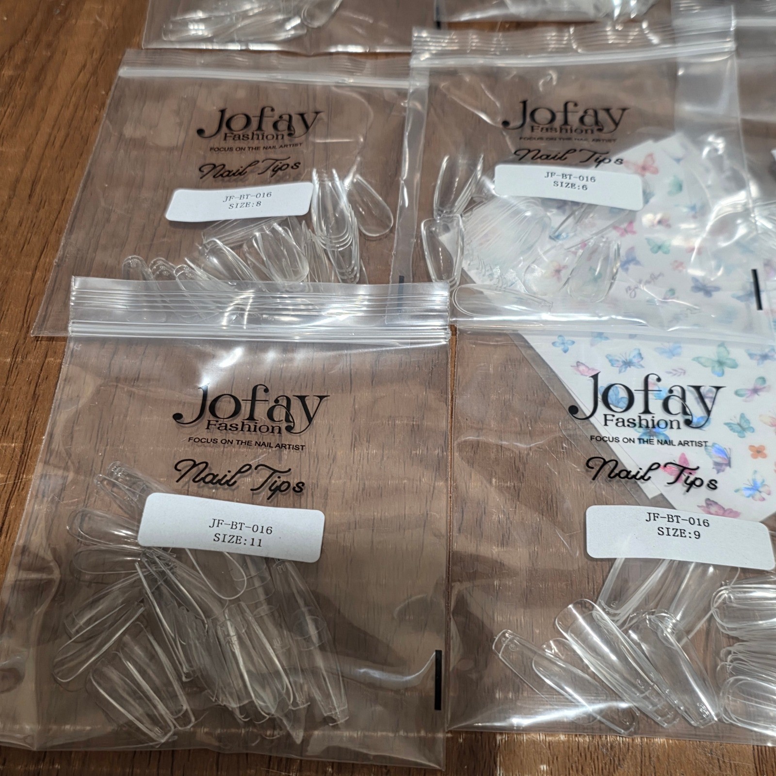Jofay Fashion JF-BT-016 Clear Coffin Nail Tips 4 Boxes Sizes 0-11, 2184 pcs
