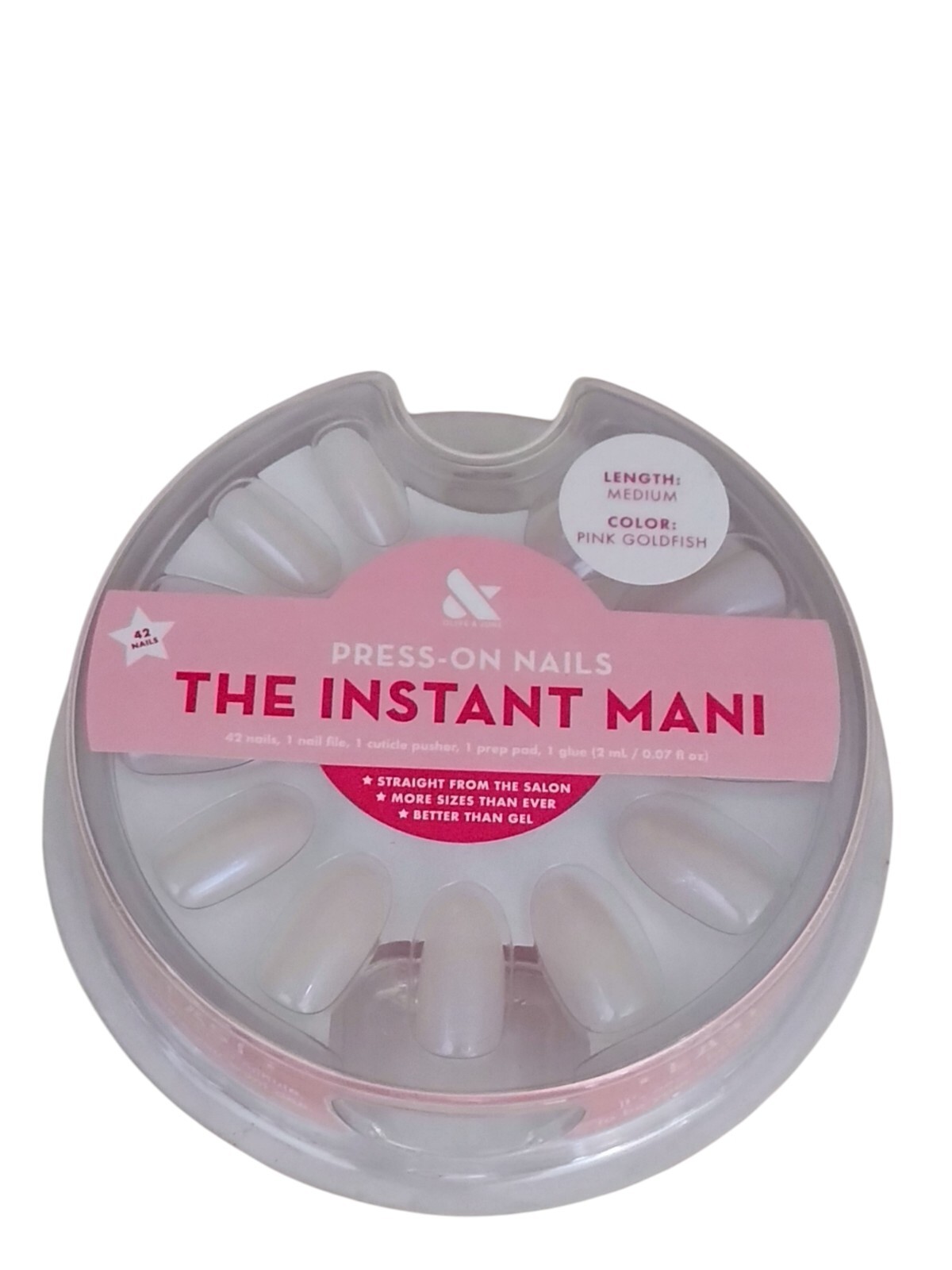 Olive & June Press-On Nails THE INSTANT MANI 42ct Medium Length PINK GOLDFISH