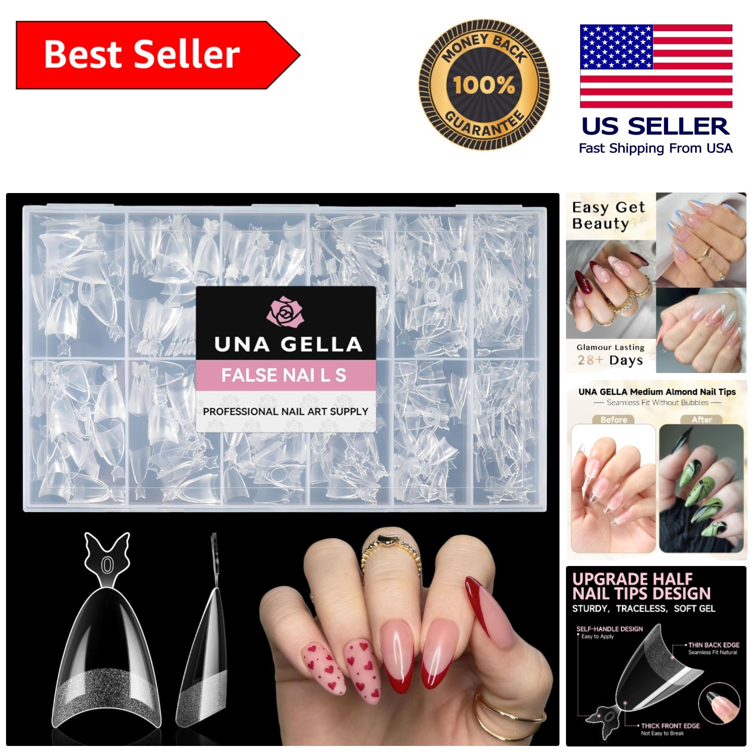 Comfort Fit Medium Almond Gel Nail Extensions – 504pcs for Easy Manicure