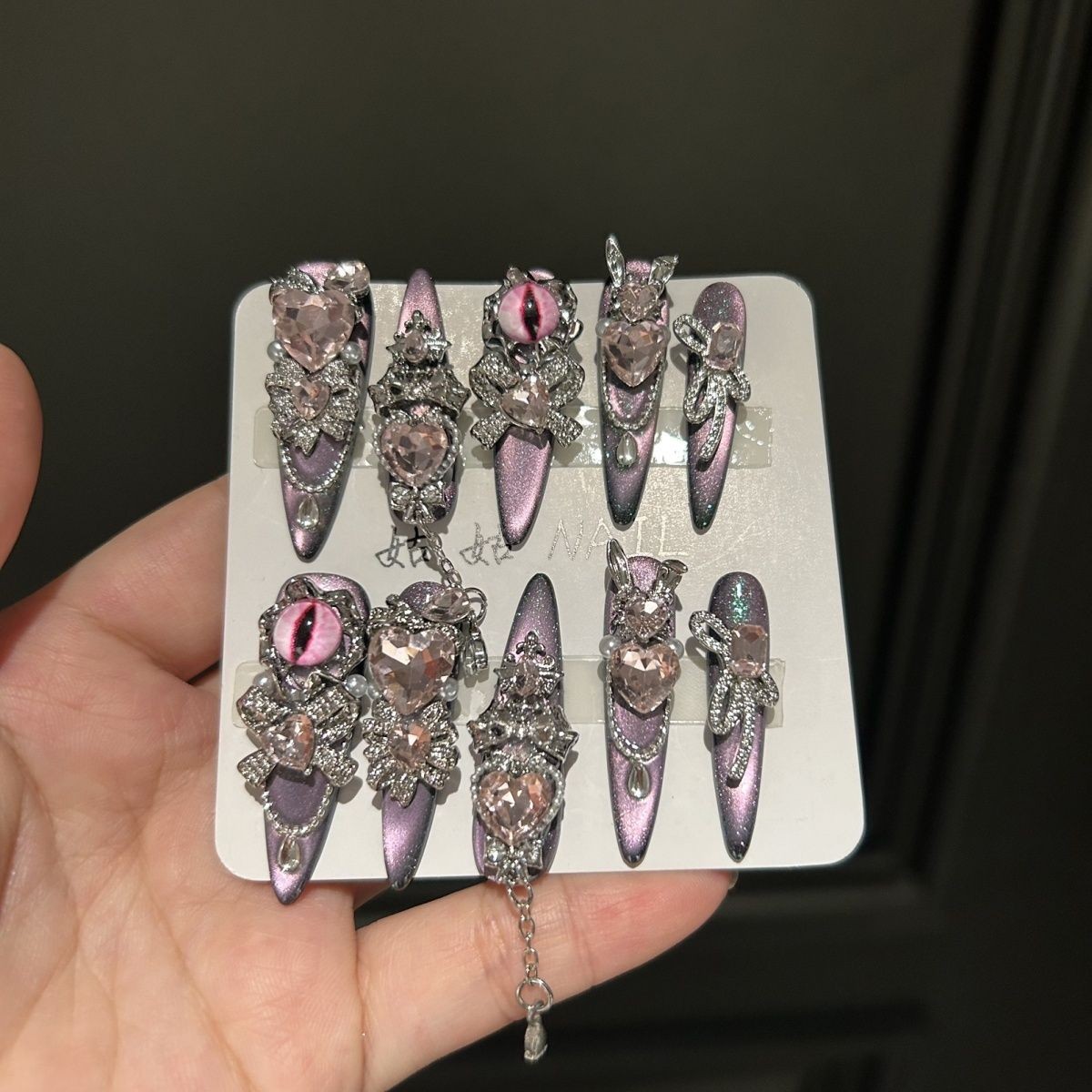 Bian 2 Handmade Luxury Pink Gradient Cat Eye Press On Nails