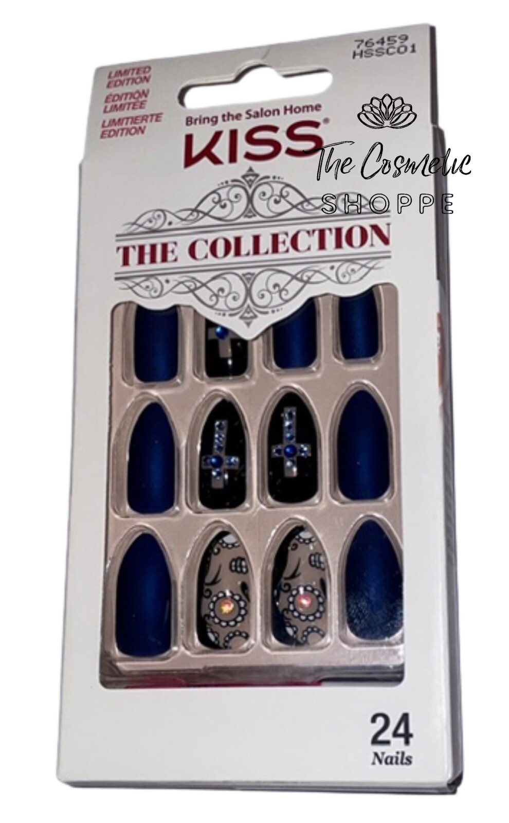 KISS The Collection Matte Blue Glue On Medium Length Nails x1 (Inverted Cross)