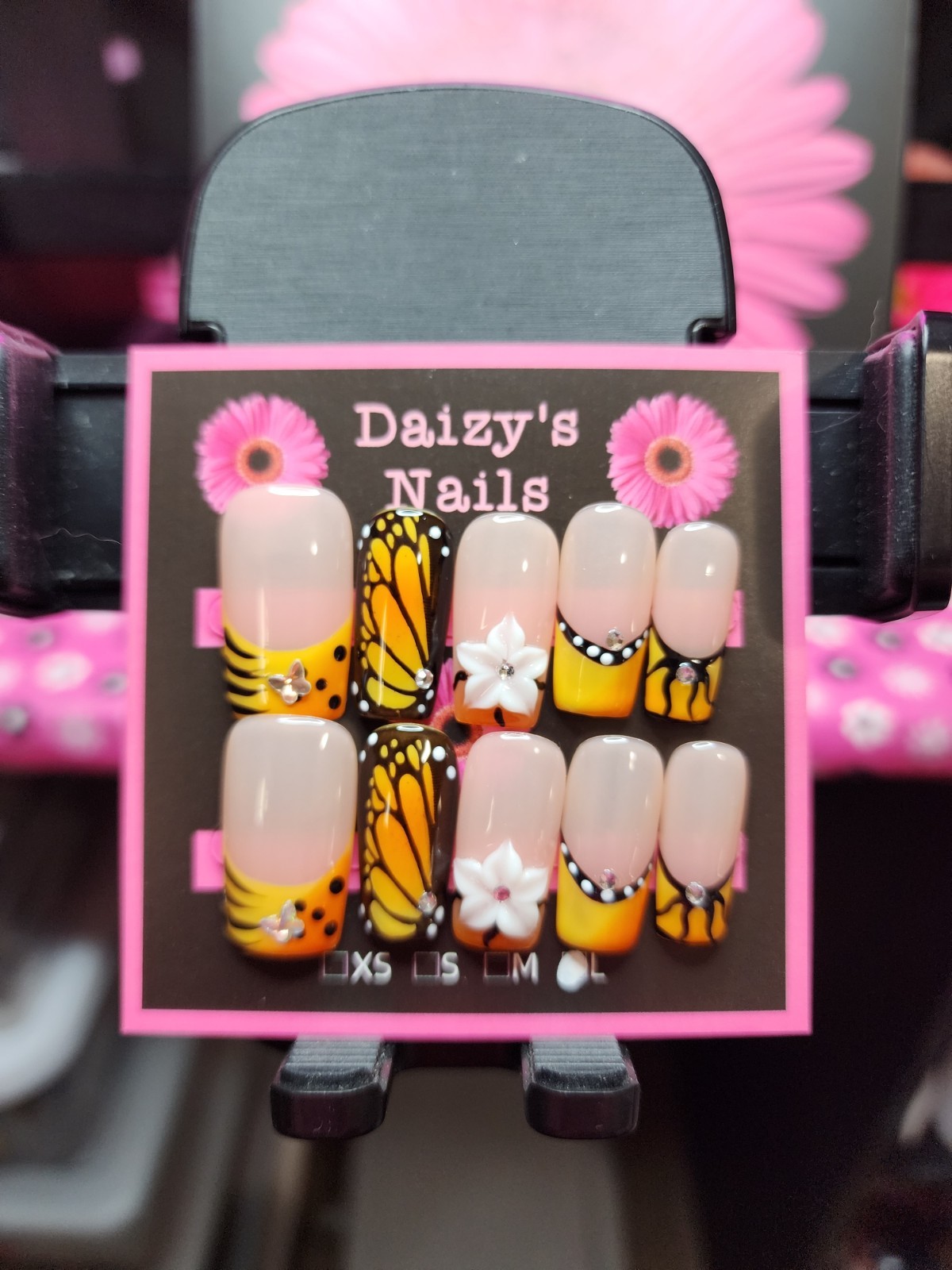 Large Size Press-on Nail 10Pc Set Handmade Square Butterfly 3D 2.5 Cm Length