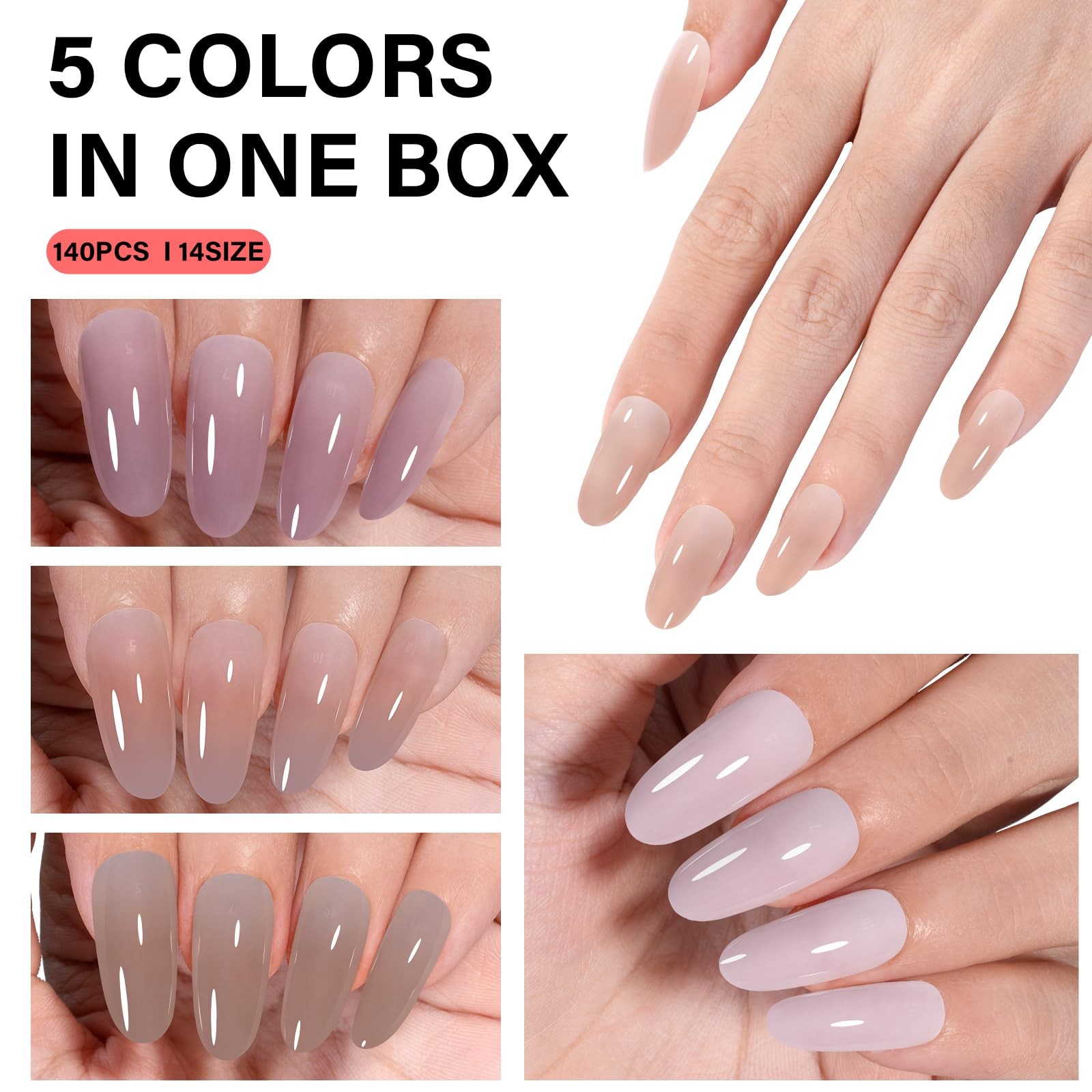AILLSA Medium Gel Nail Tips Oval Shape 5 Natural Oval,