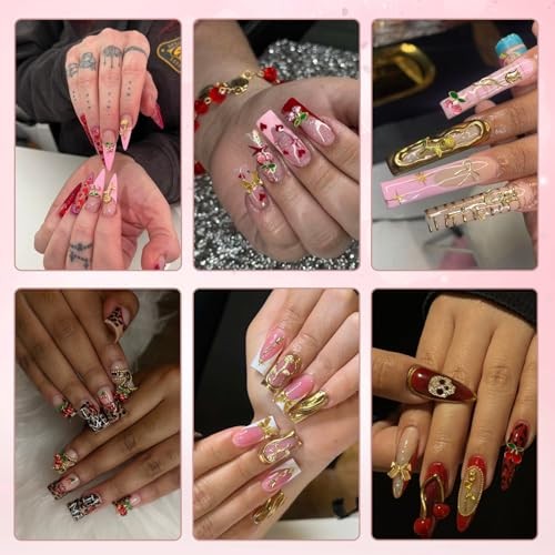 pcs Gold Nail Charms Set with Rose, Cherry, Bow, Hearts, Star, Flowers, 80