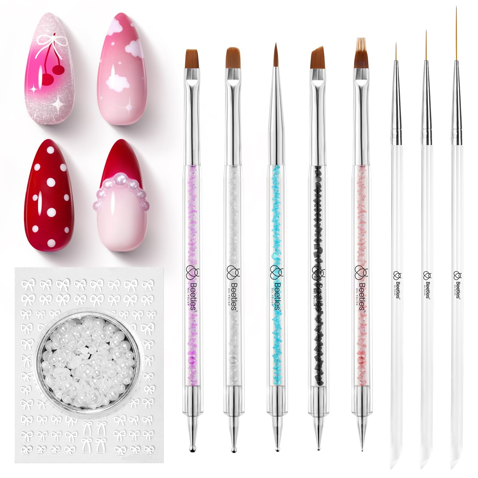 Beetles Nail Art Brushes 8pcs – Crystal Nail Art Tools Double-headed | Nails Dot