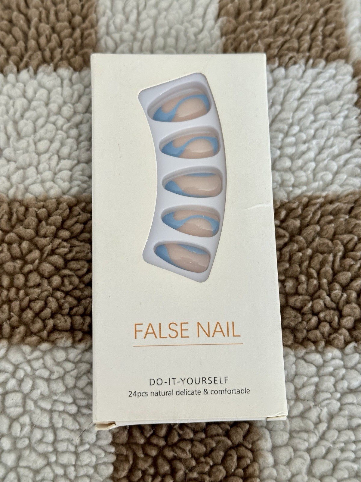 💙Press On Nails Nude Pink Blue Swirl French Tip 24pc Reusable Glam Set✨