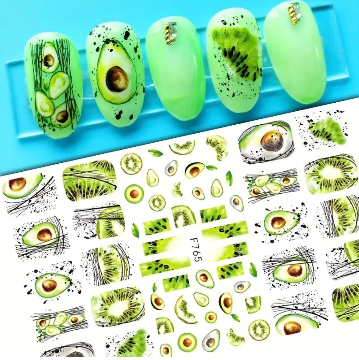 Nail Art Stickers NEW ! VERY NICE FOOD AVOCADOS AND KIWI FRUITS F765