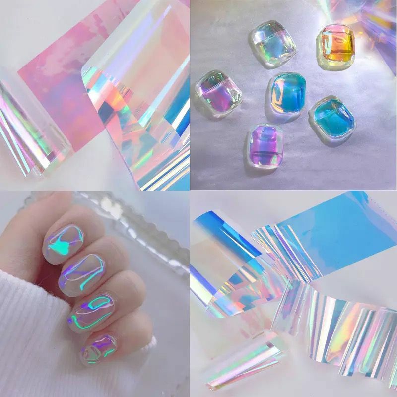 Aurora Nail Foil Ice Cube Cellophane Broken Glass Film Stickers Shiny Paper DIY