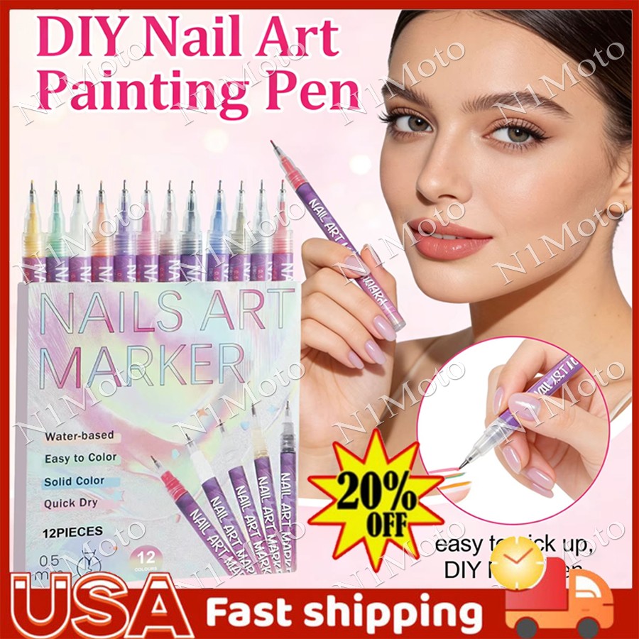 12 Colors Nail Art Pens Set, 2026 New DIY Nail Art Markers Drawing Painting Line