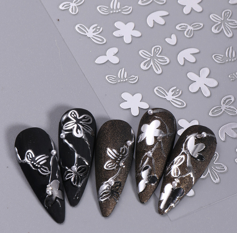 2Pcs Leaf Metallic Ornament Geometric Rose Gold Nail Art Stickers SWT39 NS20